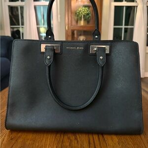 Michael Kors Black Saffiano Satchel with Silver Hardware